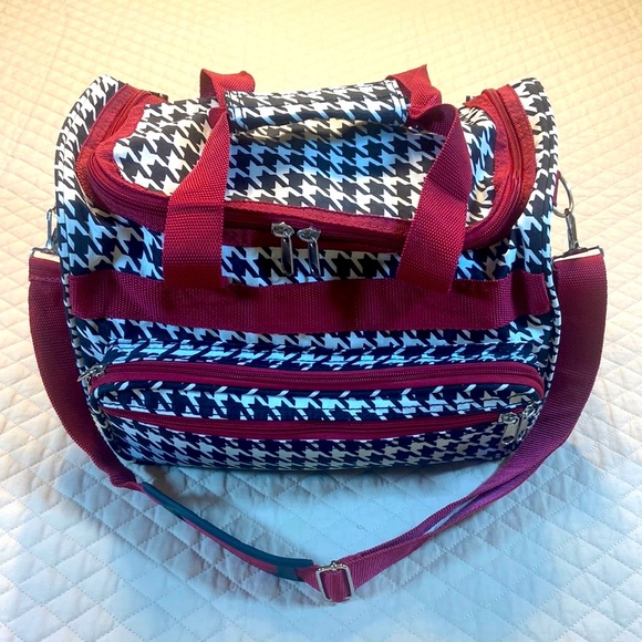 Bags Houndstooth Crimson Small Duffle Bag 4 Exterior Pockets Shoulder